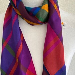 Liz Claiborne Purple Multicolor Plaid Silk Scarf